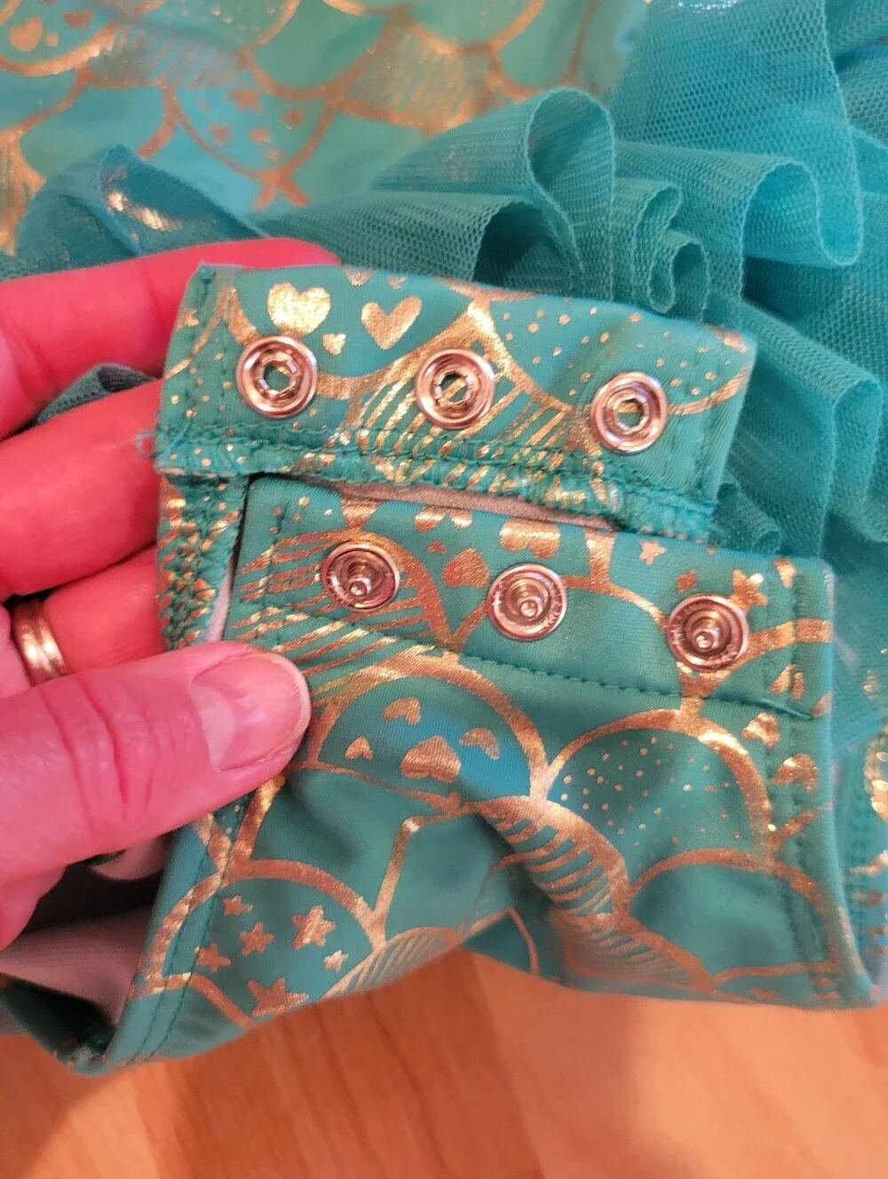 Cat & Jack Mermaid Tutu Swimsuit Teal with Gold Scales Size 3T